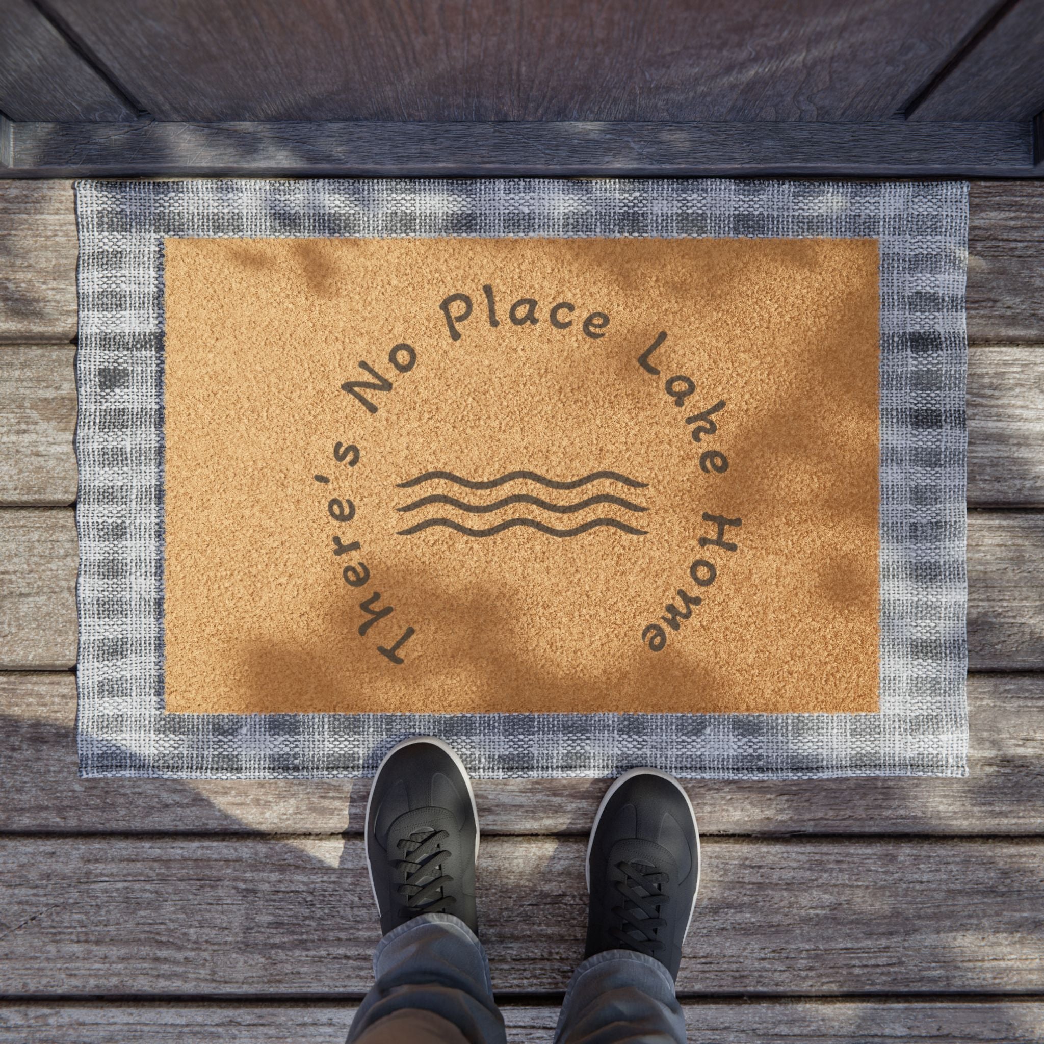 Doormat — "There's No Place Lake Home" Rustic Lake House Welcome Mat
