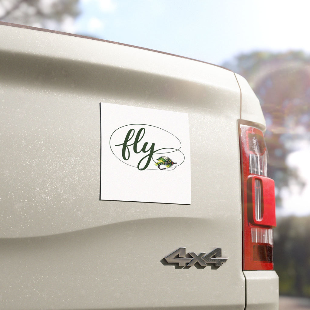 Car Magnet — "Fly" Script with Fishing Fly Graphic | Angler Vehicle Decal