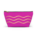 Pink Wave Accessory Pouch — Gold Wavy Stripe T‑Bottom Makeup Bag